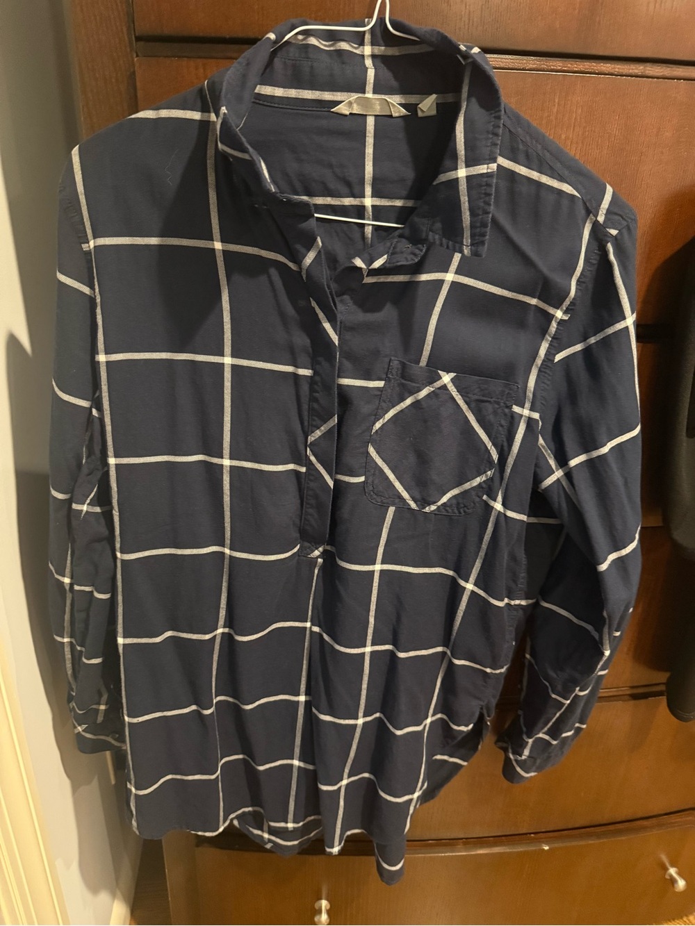 Women’s Navy Windowpane Long-Sleeve Shirt